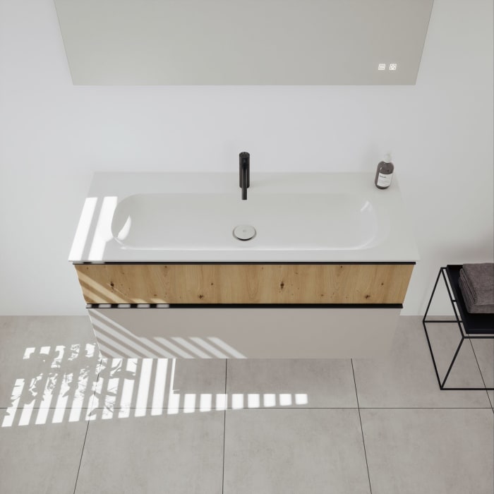 burgbad Fiumo 2.0 Mineralguss-Waschtisch mit Waschtischunterschrank 122 cm, mit Griff G0200