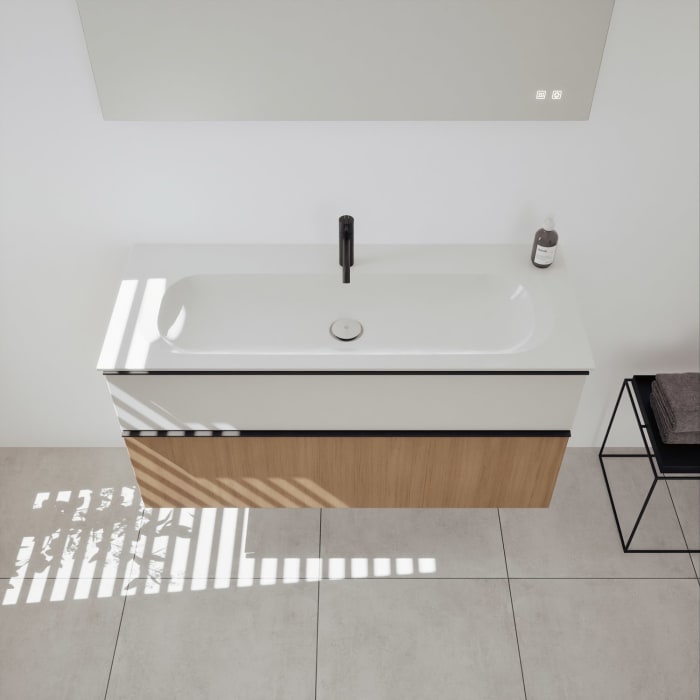 burgbad Fiumo 2.0 Mineralguss-Waschtisch mit Waschtischunterschrank 122 cm, mit Griff G0200