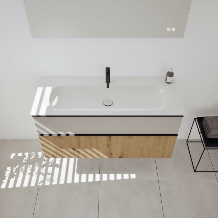 burgbad Fiumo 2.0 Mineralguss-Waschtisch mit Waschtischunterschrank 122 cm, mit Griff G0200