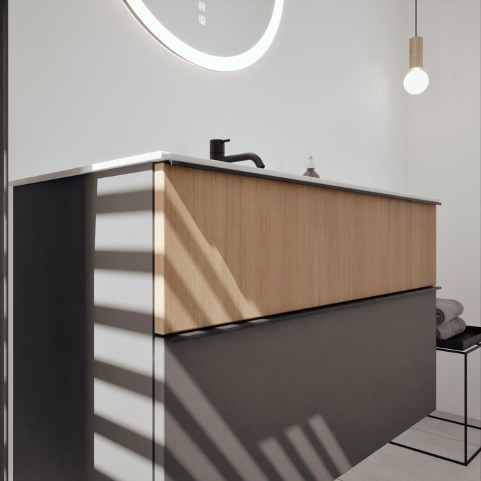 burgbad Fiumo 2.0 Mineralguss-Waschtisch mit Waschtischunterschrank 102 cm, mit Griff G0200