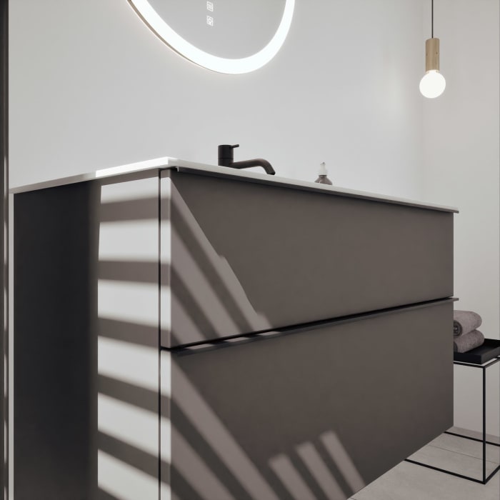 burgbad Fiumo 2.0 Mineralguss-Waschtisch mit Waschtischunterschrank 102 cm, mit Griff G0200