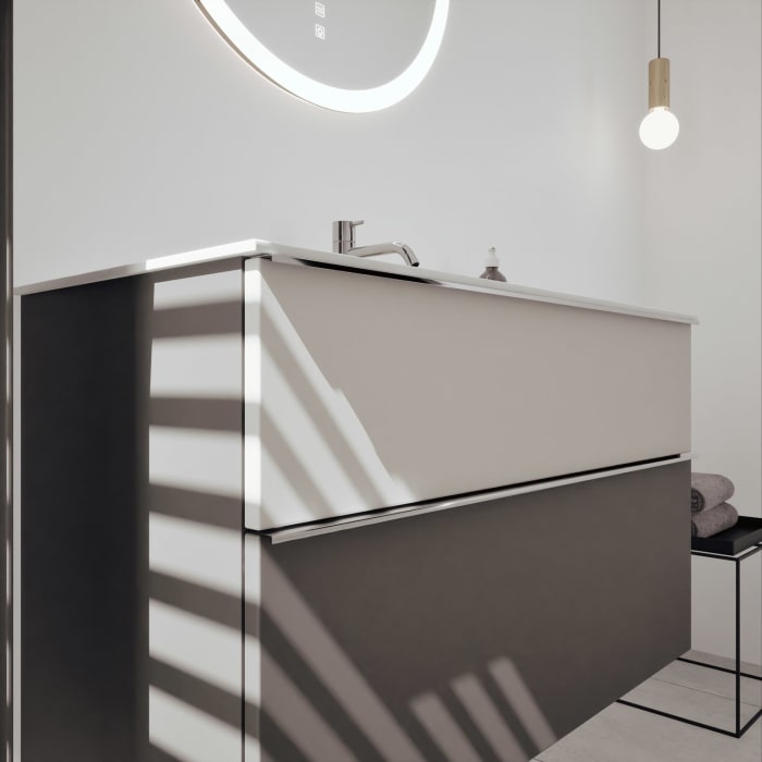 burgbad Fiumo 2.0 Mineralguss-Waschtisch mit Waschtischunterschrank 102 cm, mit Griff G0146