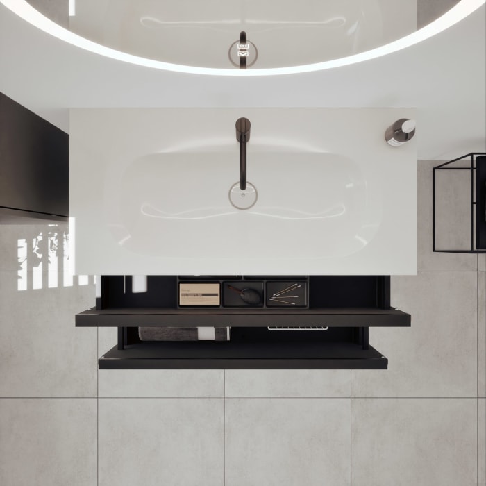 burgbad Fiumo 2.0 Mineralguss-Waschtisch mit Waschtischunterschrank 102 cm, mit Griff G0200