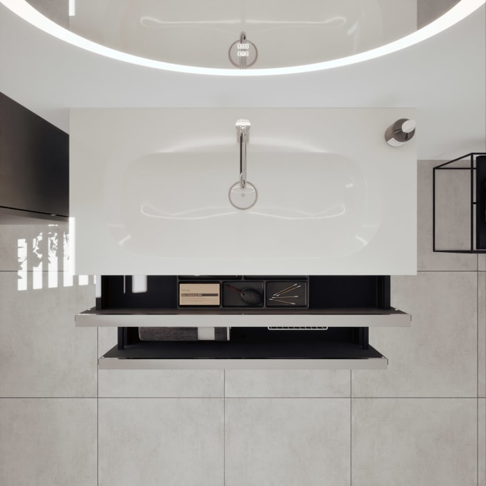 burgbad Fiumo 2.0 Mineralguss-Waschtisch mit Waschtischunterschrank 102 cm, mit Griff G0146