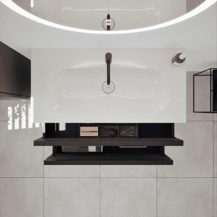 burgbad Fiumo 2.0 Mineralguss-Waschtisch mit Waschtischunterschrank 102 cm, mit Griff G0200