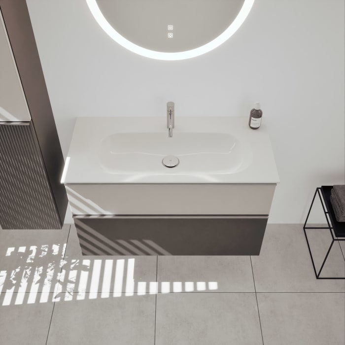 burgbad Fiumo 2.0 Mineralguss-Waschtisch mit Waschtischunterschrank 102 cm, mit Griff G0146