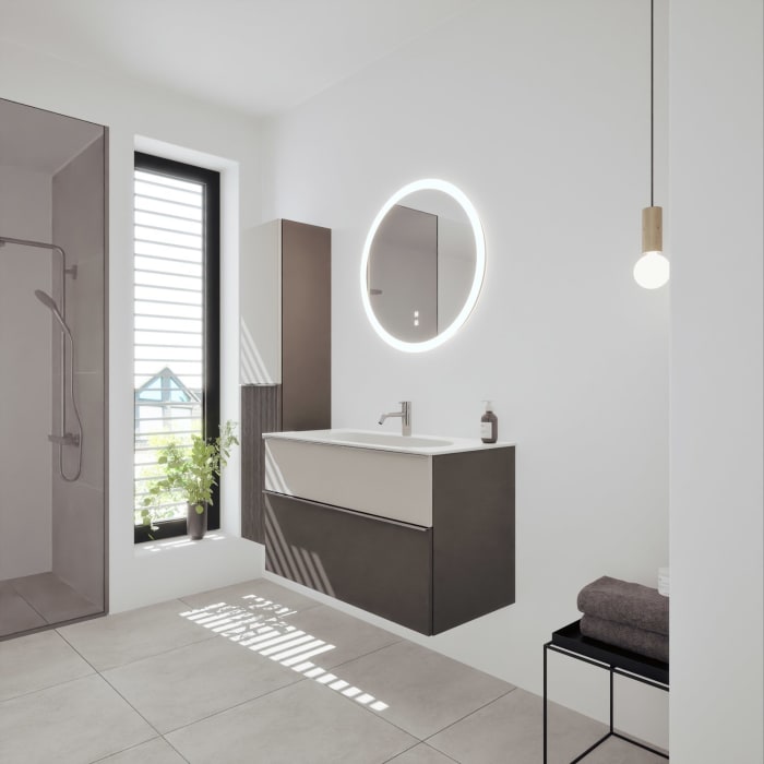 burgbad Fiumo 2.0 Mineralguss-Waschtisch mit Waschtischunterschrank 102 cm, mit Griff G0146