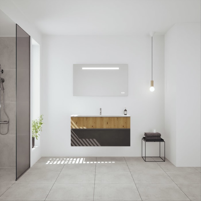 burgbad Fiumo 2.0 Mineralguss-Waschtisch mit Waschtischunterschrank 122 cm, mit Griff G0146