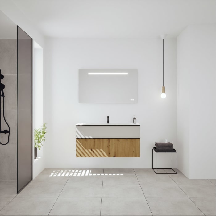 burgbad Fiumo 2.0 Mineralguss-Waschtisch mit Waschtischunterschrank 122 cm, mit Griff G0200