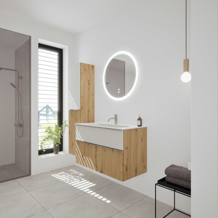 burgbad Fiumo 2.0 Mineralguss-Waschtisch mit Waschtischunterschrank 102 cm, mit Griff G0146