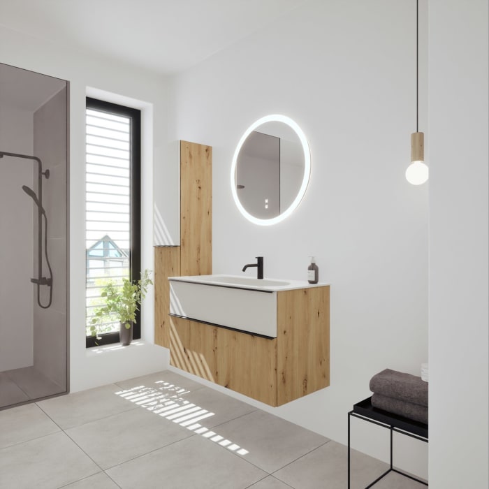 burgbad Fiumo 2.0 Mineralguss-Waschtisch mit Waschtischunterschrank 102 cm, mit Griff G0200