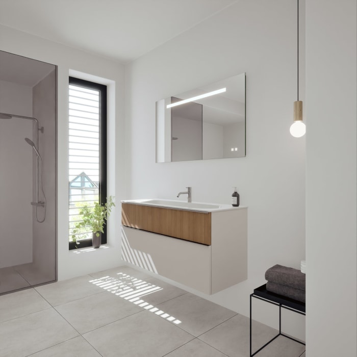 burgbad Fiumo 2.0 Mineralguss-Waschtisch mit Waschtischunterschrank 122 cm, mit Griff G0146