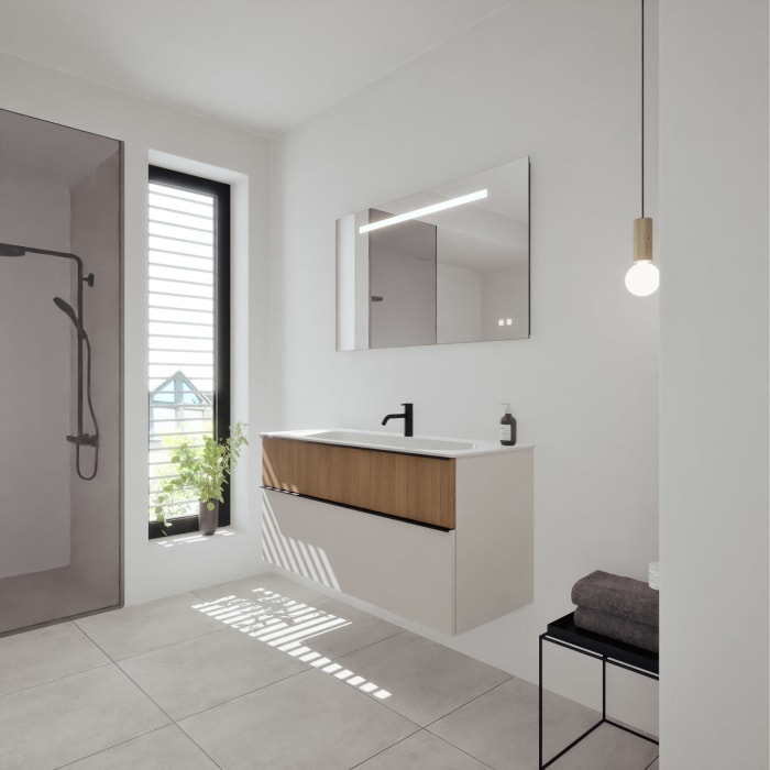 burgbad Fiumo 2.0 Mineralguss-Waschtisch mit Waschtischunterschrank 122 cm, mit Griff G0200