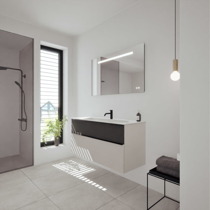 burgbad Fiumo 2.0 Mineralguss-Waschtisch mit Waschtischunterschrank 122 cm, mit Griff G0200