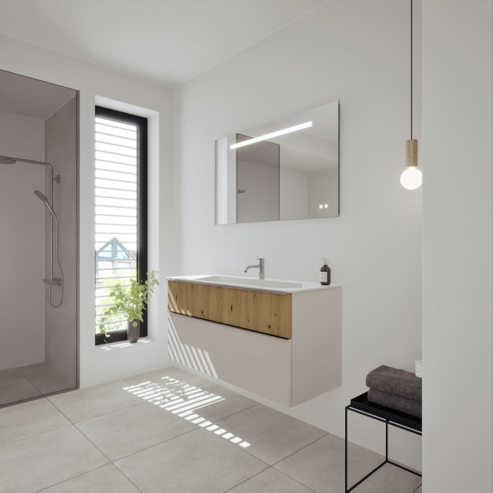 burgbad Fiumo 2.0 Mineralguss-Waschtisch mit Waschtischunterschrank 122 cm, mit Griff G0146