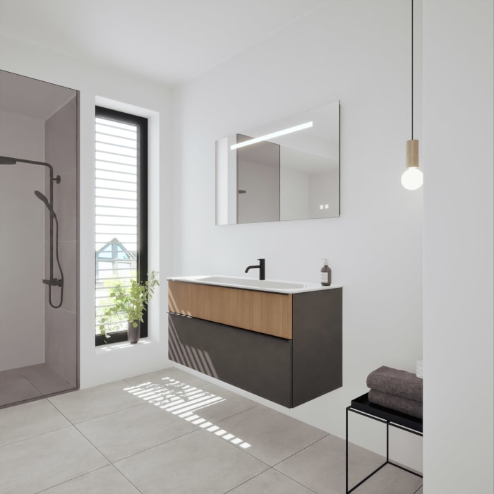 burgbad Fiumo 2.0 Mineralguss-Waschtisch mit Waschtischunterschrank 122 cm, mit Griff G0200