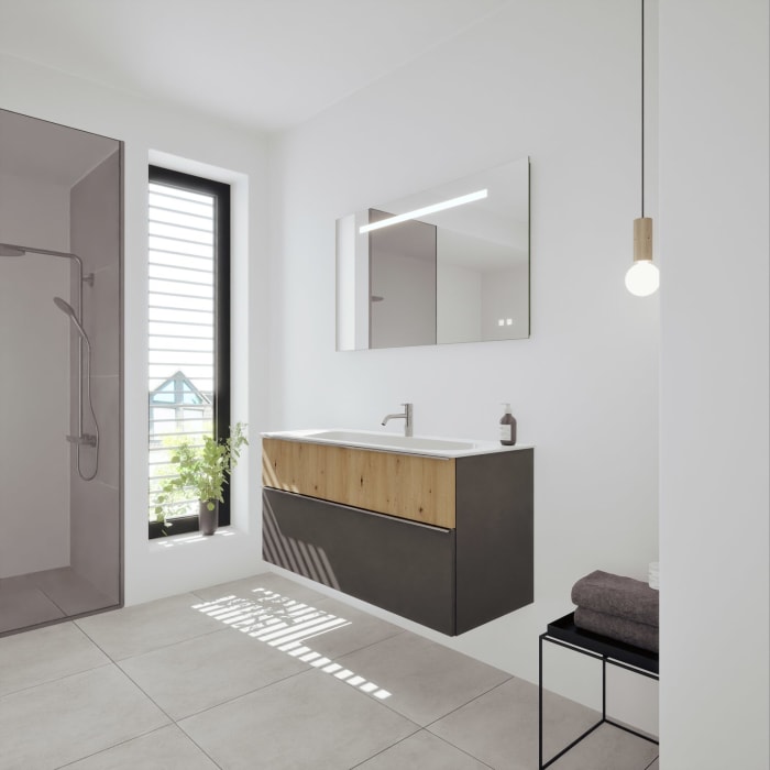 burgbad Fiumo 2.0 Mineralguss-Waschtisch mit Waschtischunterschrank 122 cm, mit Griff G0146