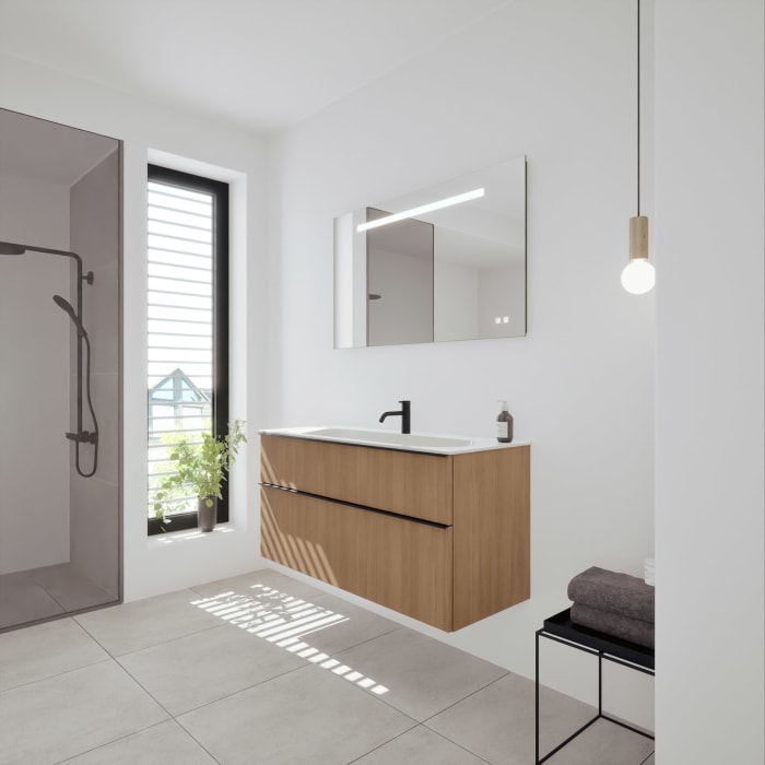 burgbad Fiumo 2.0 Mineralguss-Waschtisch mit Waschtischunterschrank 122 cm, mit Griff G0200