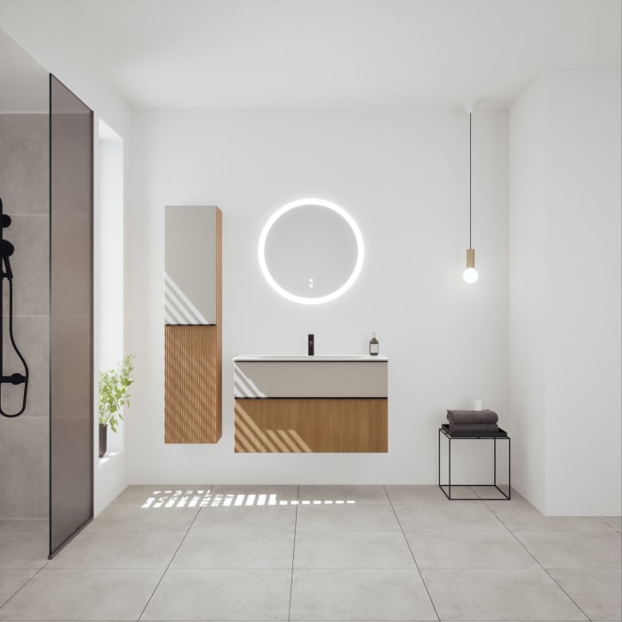 burgbad Fiumo 2.0 Mineralguss-Waschtisch mit Waschtischunterschrank 102 cm, mit Griff G0200