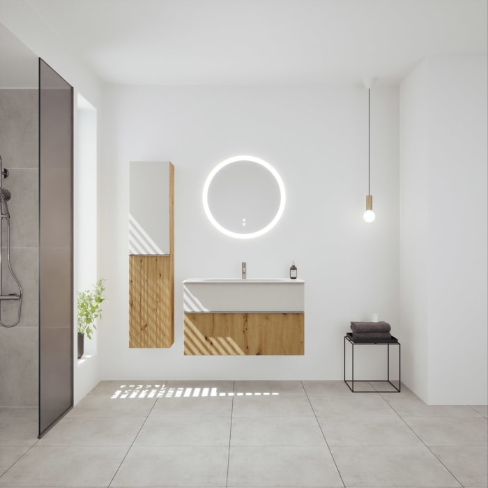 burgbad Fiumo 2.0 Mineralguss-Waschtisch mit Waschtischunterschrank 102 cm, mit Griff G0146