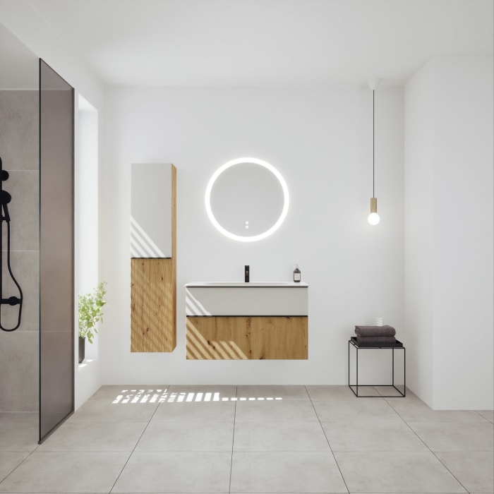 burgbad Fiumo 2.0 Mineralguss-Waschtisch mit Waschtischunterschrank 102 cm, mit Griff G0200