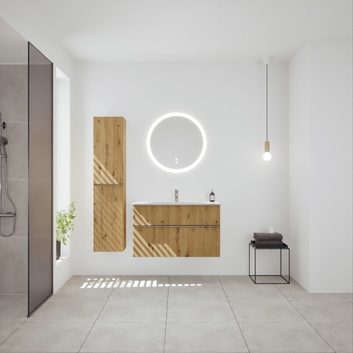 burgbad Fiumo 2.0 Mineralguss-Waschtisch mit Waschtischunterschrank 102 cm, mit Griff G0146