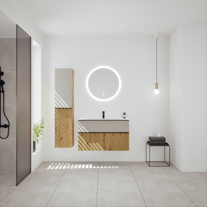 burgbad Fiumo 2.0 Mineralguss-Waschtisch mit Waschtischunterschrank 102 cm, mit Griff G0200