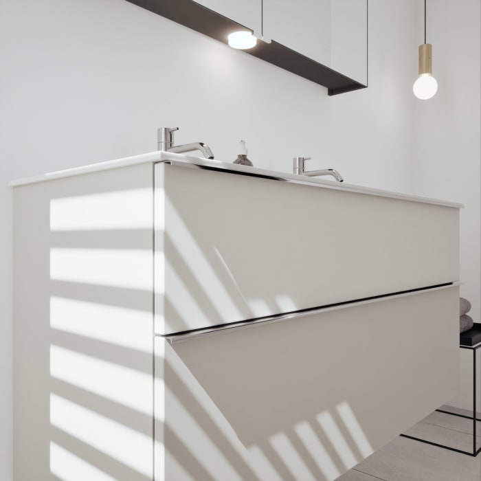 burgbad Fiumo 2.0 Mineralguss-Waschtisch mit Waschtischunterschrank 122 cm, mit Griff G0146