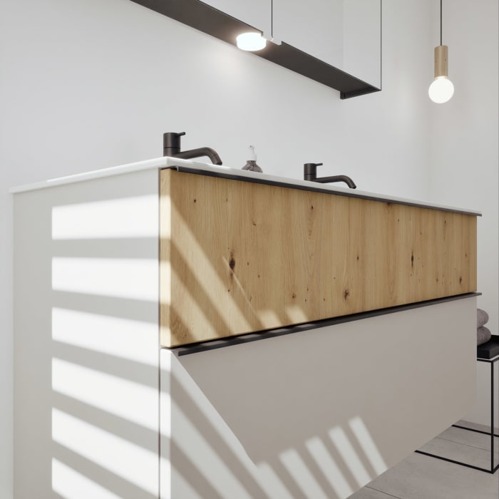 burgbad Fiumo 2.0 Mineralguss-Waschtisch mit Waschtischunterschrank 122 cm, mit Griff G0200