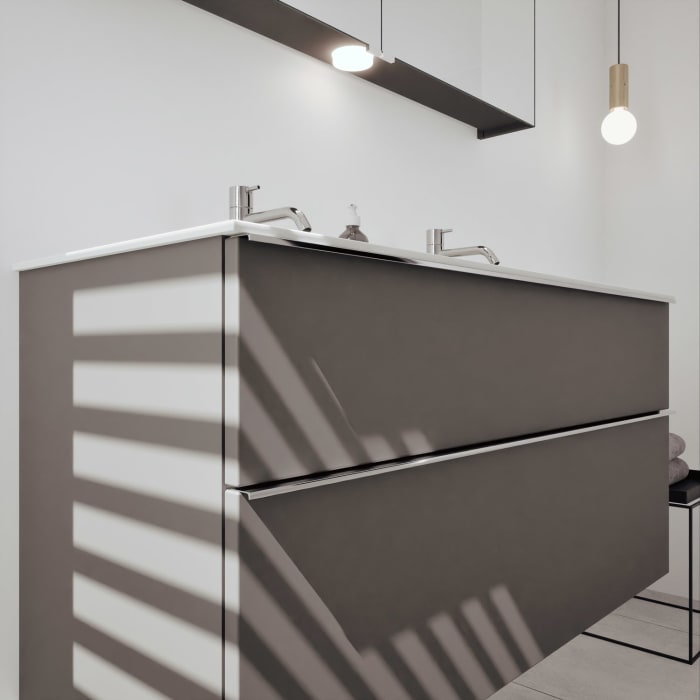 burgbad Fiumo 2.0 Mineralguss-Waschtisch mit Waschtischunterschrank 122 cm, mit Griff G0146