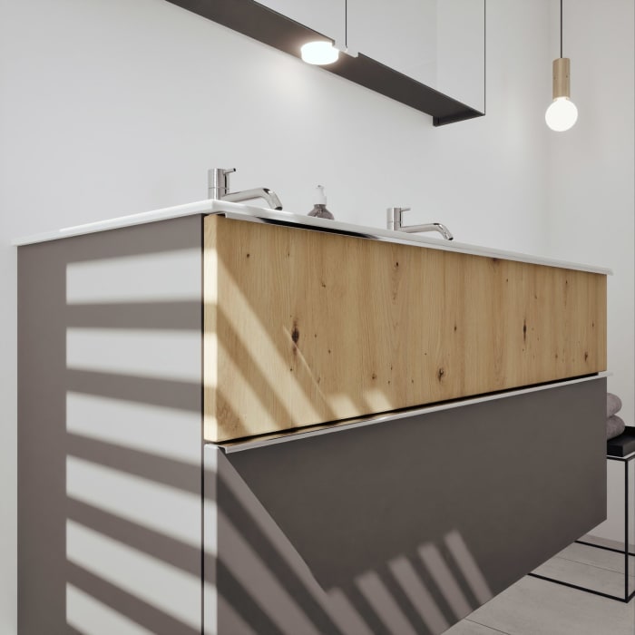 burgbad Fiumo 2.0 Mineralguss-Waschtisch mit Waschtischunterschrank 122 cm, mit Griff G0146