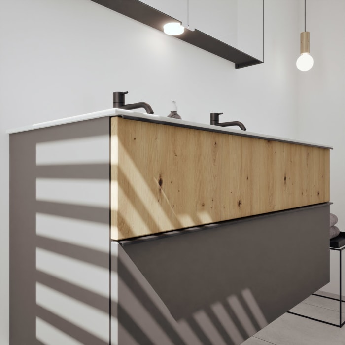 burgbad Fiumo 2.0 Mineralguss-Waschtisch mit Waschtischunterschrank 122 cm, mit Griff G0200