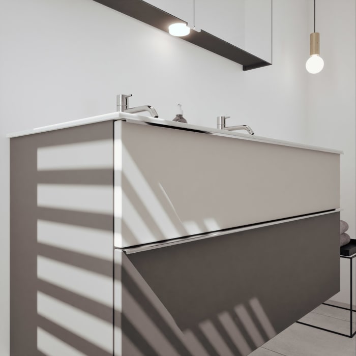 burgbad Fiumo 2.0 Mineralguss-Waschtisch mit Waschtischunterschrank 122 cm, mit Griff G0146