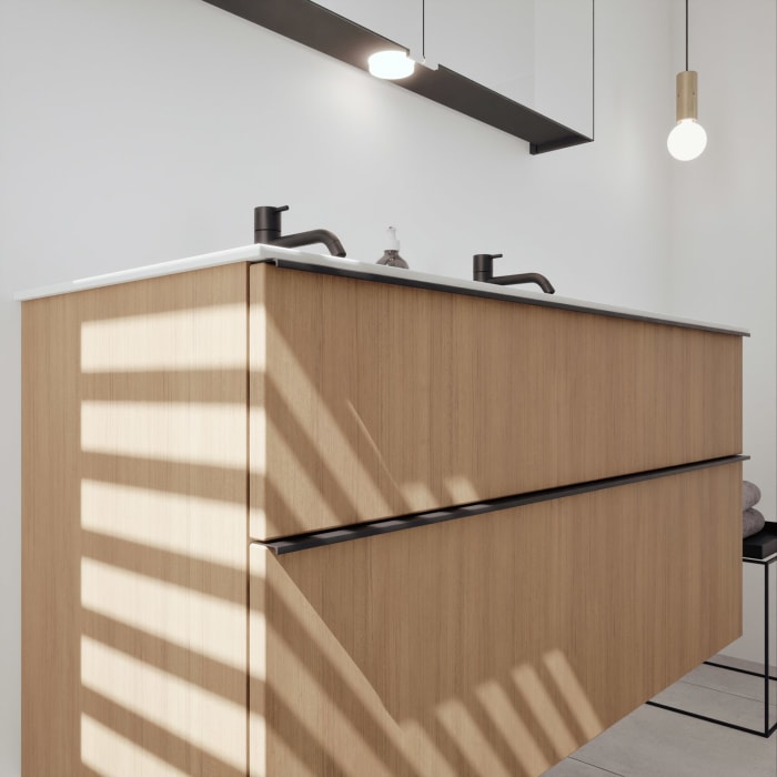 burgbad Fiumo 2.0 Mineralguss-Waschtisch mit Waschtischunterschrank 122 cm, mit Griff G0200