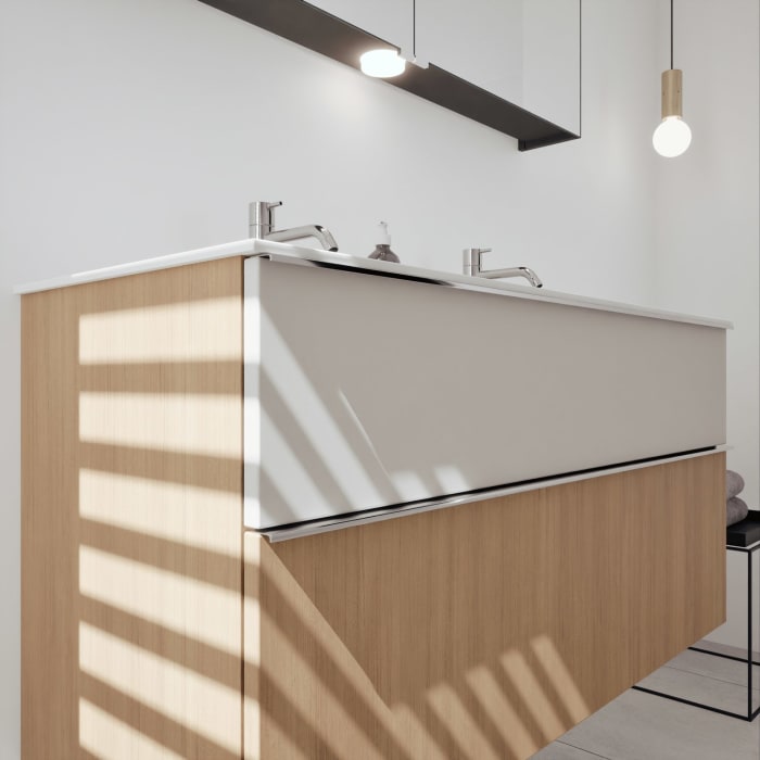 burgbad Fiumo 2.0 Mineralguss-Waschtisch mit Waschtischunterschrank 122 cm, mit Griff G0146