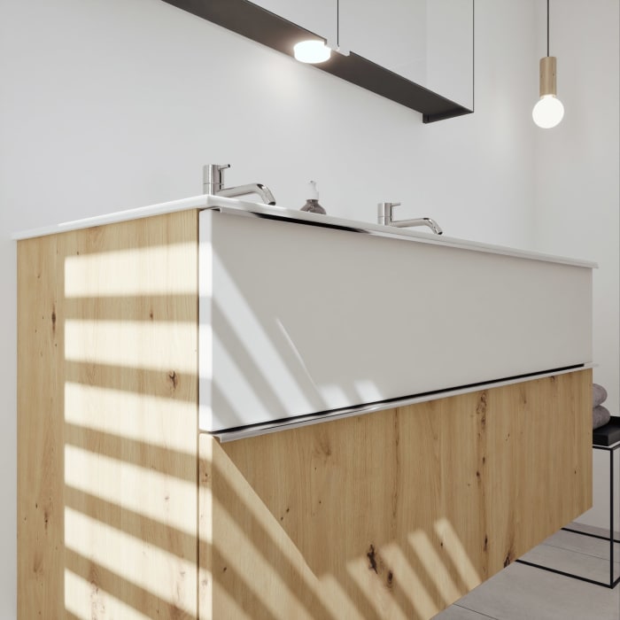 burgbad Fiumo 2.0 Mineralguss-Waschtisch mit Waschtischunterschrank 122 cm, mit Griff G0146