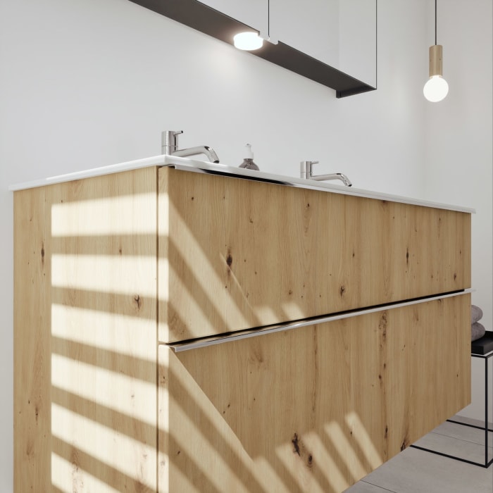 burgbad Fiumo 2.0 Mineralguss-Waschtisch mit Waschtischunterschrank 122 cm, mit Griff G0146