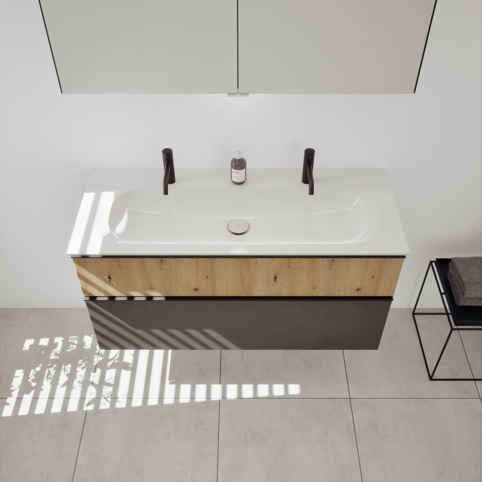 burgbad Fiumo 2.0 Mineralguss-Waschtisch mit Waschtischunterschrank 122 cm, mit Griff G0200