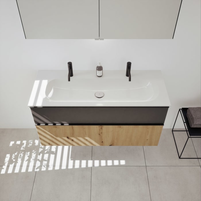 burgbad Fiumo 2.0 Mineralguss-Waschtisch mit Waschtischunterschrank 122 cm, mit Griff G0200