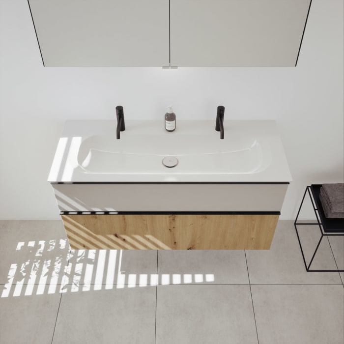 burgbad Fiumo 2.0 Mineralguss-Waschtisch mit Waschtischunterschrank 122 cm, mit Griff G0200