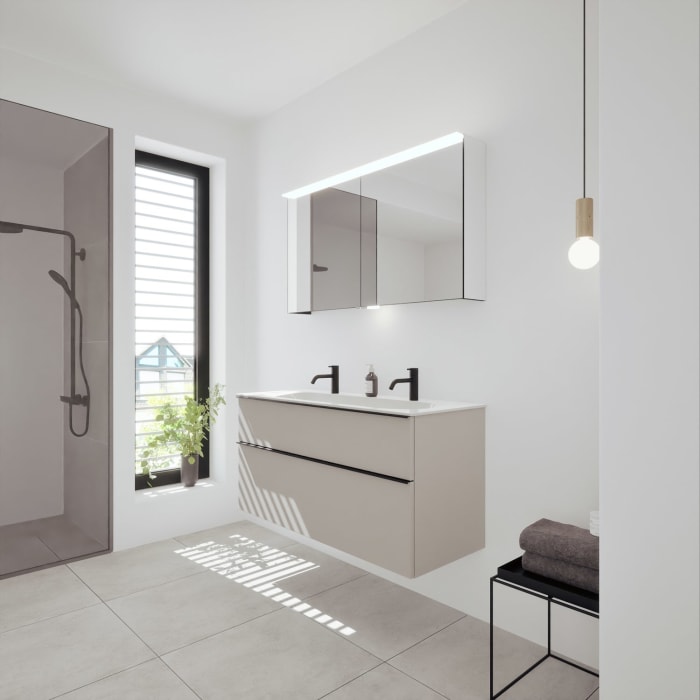 burgbad Fiumo 2.0 Mineralguss-Waschtisch mit Waschtischunterschrank 122 cm, mit Griff G0200