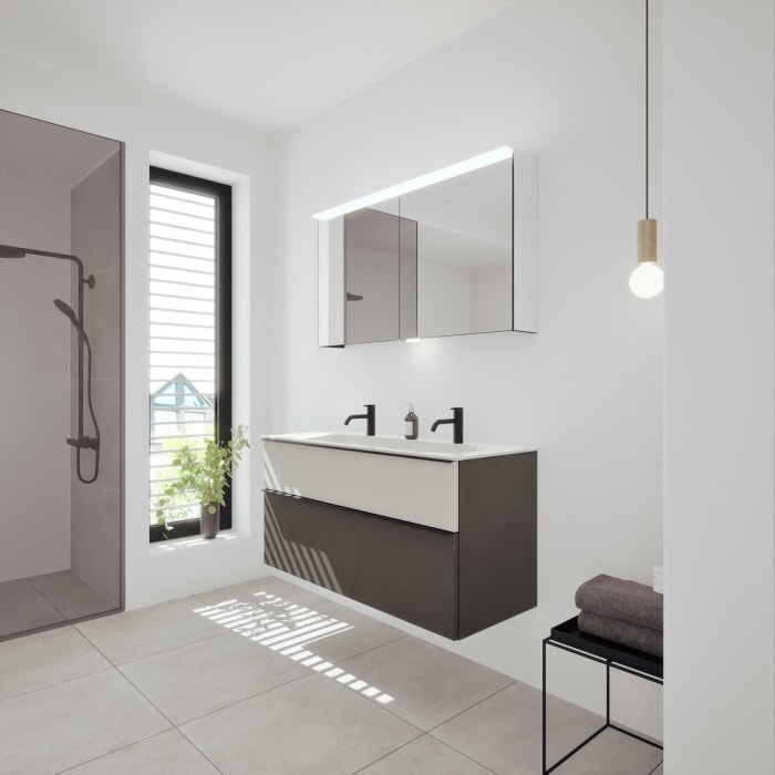 burgbad Fiumo 2.0 Mineralguss-Waschtisch mit Waschtischunterschrank 122 cm, mit Griff G0200