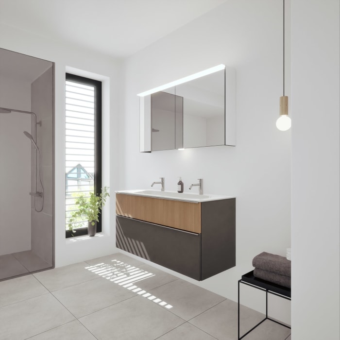 burgbad Fiumo 2.0 Mineralguss-Waschtisch mit Waschtischunterschrank 122 cm, mit Griff G0146