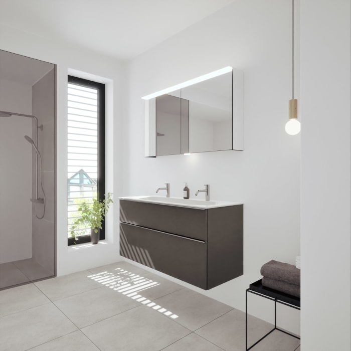 burgbad Fiumo 2.0 Mineralguss-Waschtisch mit Waschtischunterschrank 122 cm, mit Griff G0146