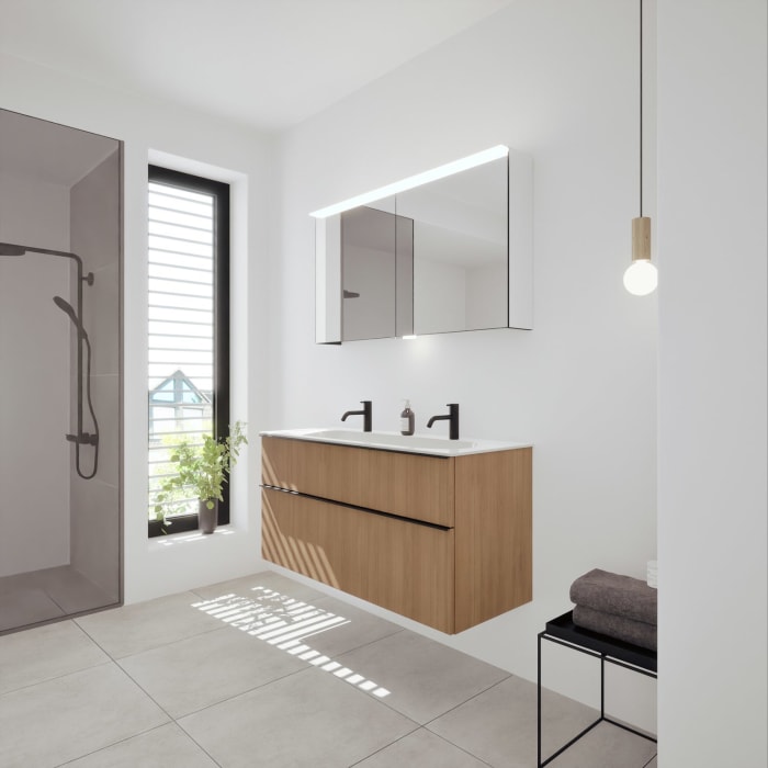 burgbad Fiumo 2.0 Mineralguss-Waschtisch mit Waschtischunterschrank 122 cm, mit Griff G0200