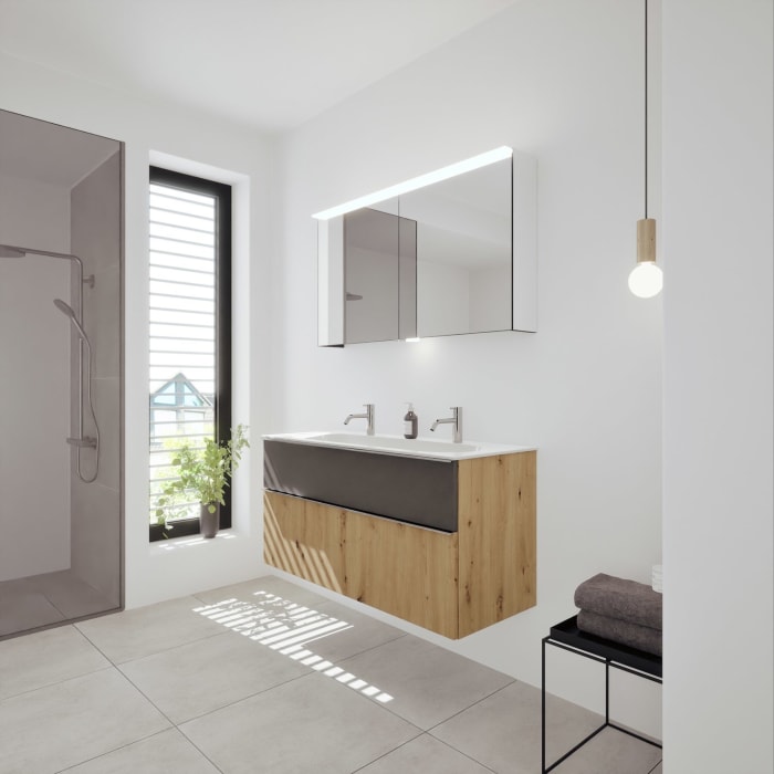 burgbad Fiumo 2.0 Mineralguss-Waschtisch mit Waschtischunterschrank 122 cm, mit Griff G0146