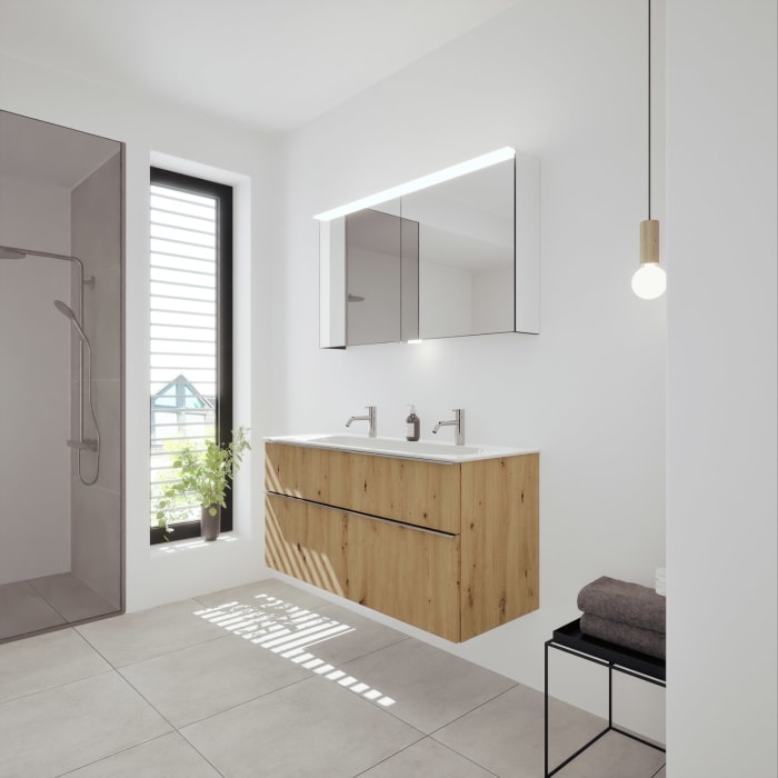 burgbad Fiumo 2.0 Mineralguss-Waschtisch mit Waschtischunterschrank 122 cm, mit Griff G0146