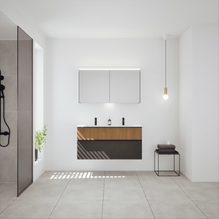 burgbad Fiumo 2.0 Mineralguss-Waschtisch mit Waschtischunterschrank 122 cm, mit Griff G0200