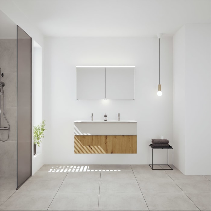 burgbad Fiumo 2.0 Mineralguss-Waschtisch mit Waschtischunterschrank 122 cm, mit Griff G0146