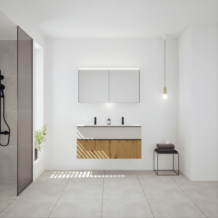 burgbad Fiumo 2.0 Mineralguss-Waschtisch mit Waschtischunterschrank 122 cm, mit Griff G0200